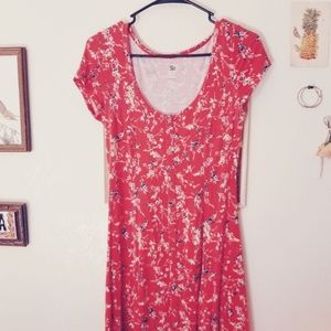 Red Floral Skater Stretch Dress